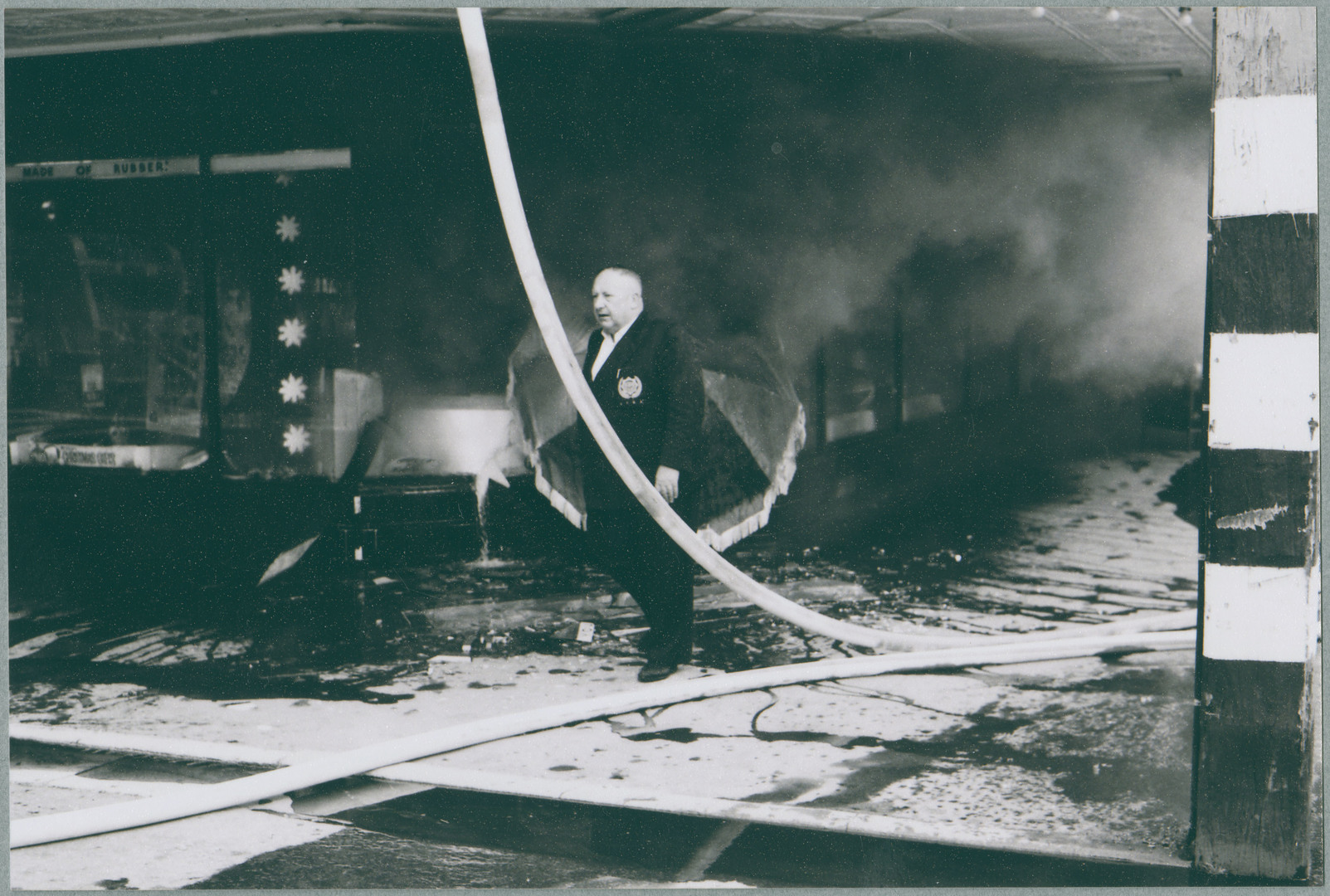 Christchurch firefighters attending the Para Rubber fire in December 1966